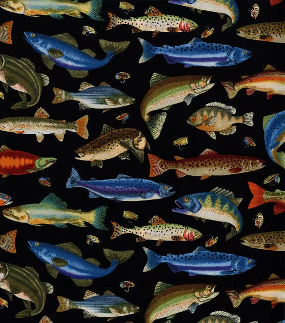 Handmade Placemat Or Table Runner Swimming Fish Black