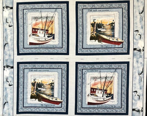 Seabound Blue Pillow Panel Cotton Fabric