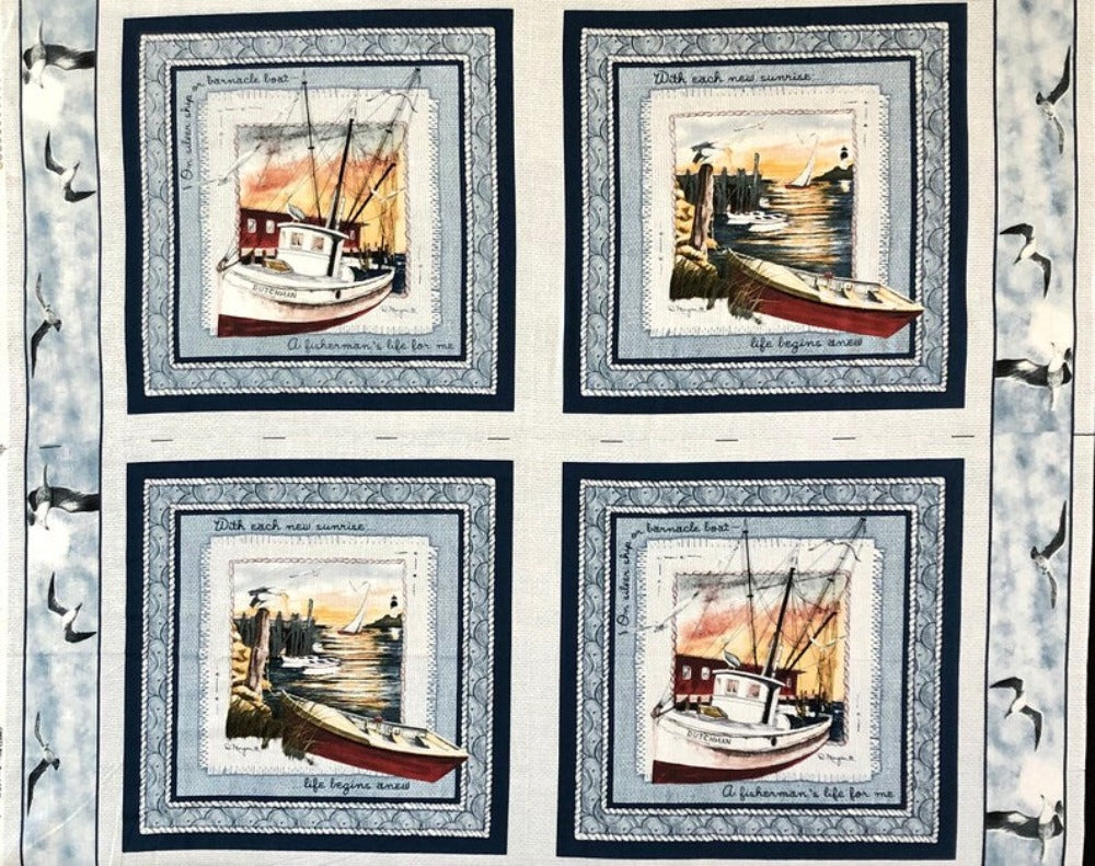 Seabound Blue Pillow Panel Cotton Fabric