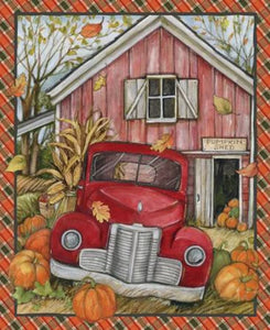 Handmade Tapestry "Red Truck Pumpkin Shed”