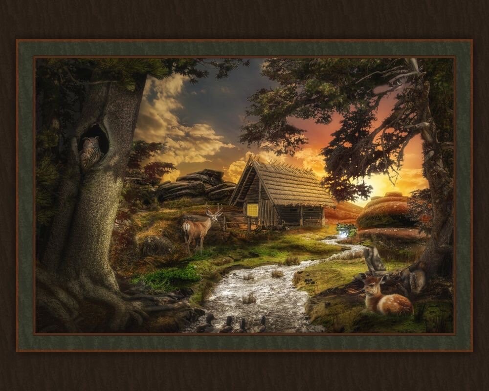 Peaceful Cabin Cotton Panel Fabric