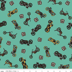 Handmade Valance or Curtain Panel Route 66 Bikes Sea Glass