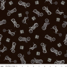 Load image into Gallery viewer, Handmade Valance or Curtain Panel Route 66 Bikes Black
