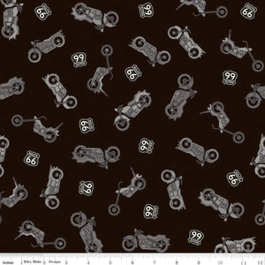Handmade Valance or Curtain Panel Route 66 Bikes Black