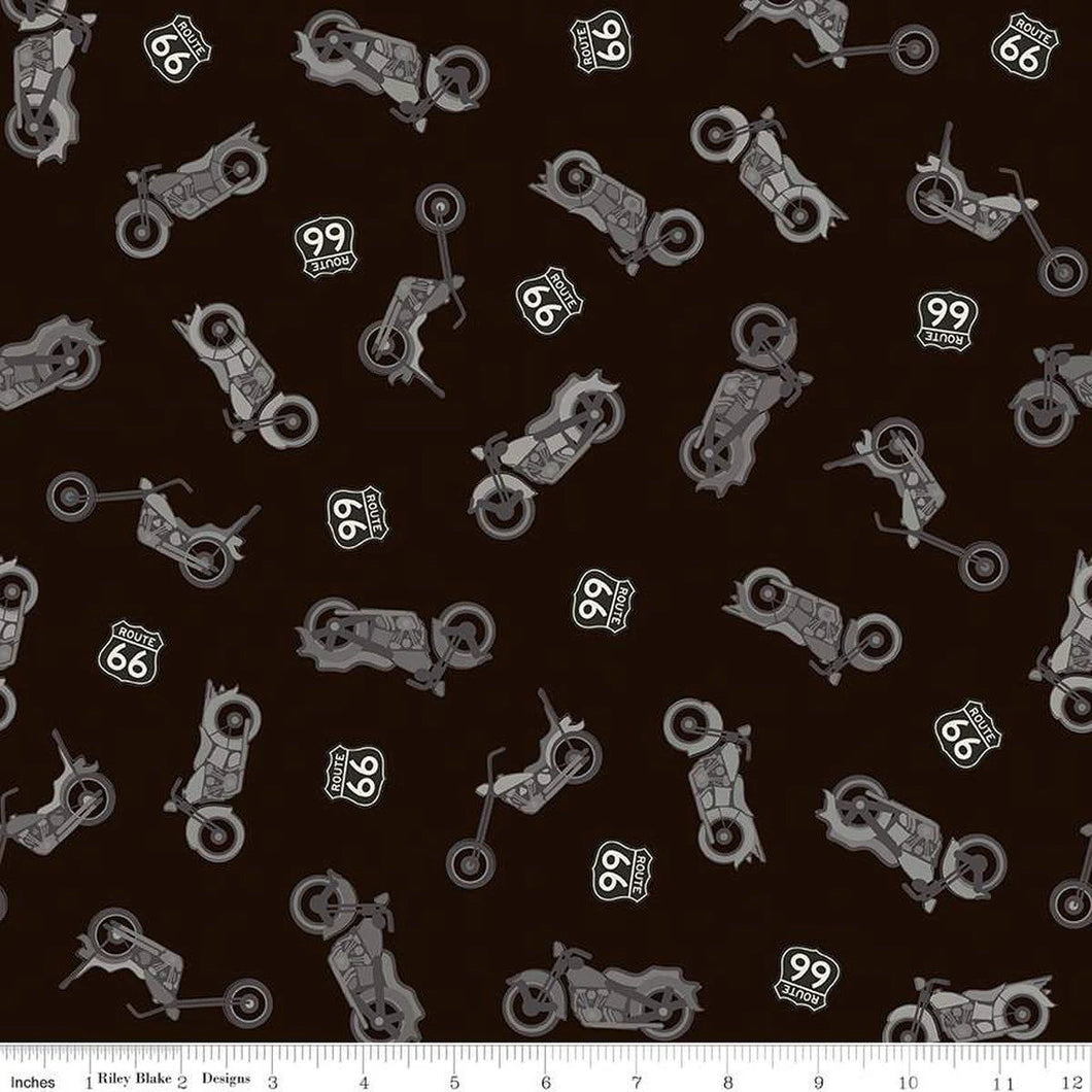 Handmade Valance or Curtain Panel Route 66 Bikes Black