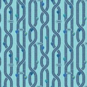 Thomas the Train Full Steam Ahead Key Locations Aqua Cotton Fabric