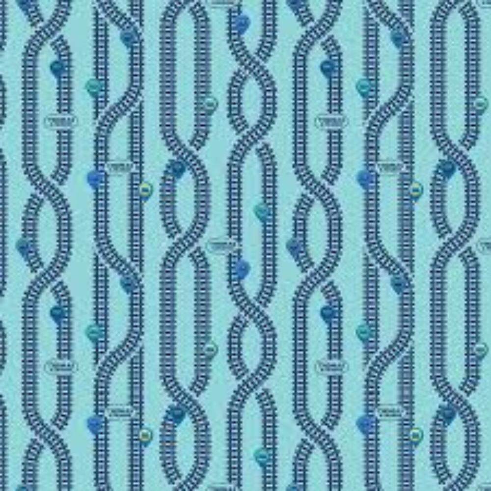 Thomas the Train Full Steam Ahead Key Locations Aqua Cotton Fabric