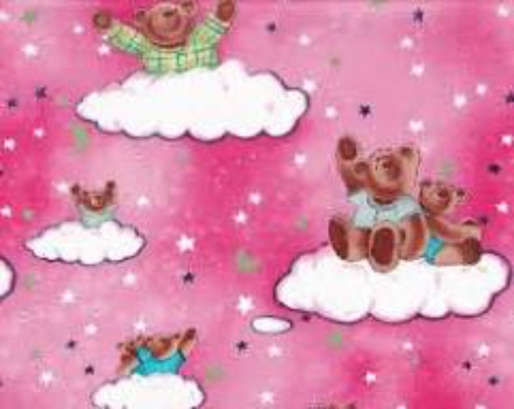 Sleepy Bears Pink Cotton Fabric
