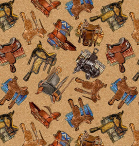 Big Sky Country Saddles Caramel Cotton Fabric