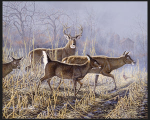 Cornfield Crossing Deer 45" Wide Cotton Panel Fabric