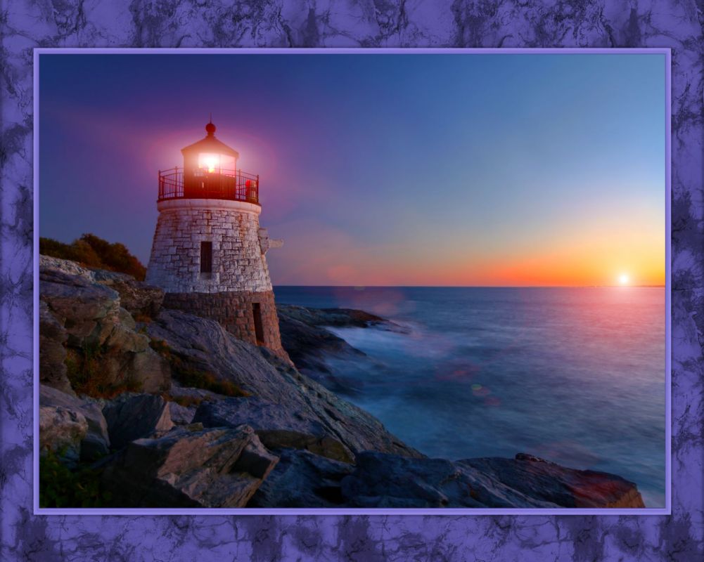 Lighthouse Sunset Panel Cotton Fabric
