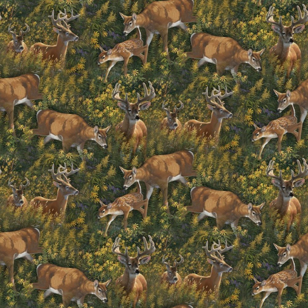 Feast in Wood Deer Cotton Fabric