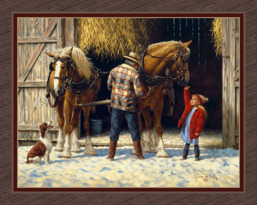 Hitching Up Horse Panel Cotton Fabric