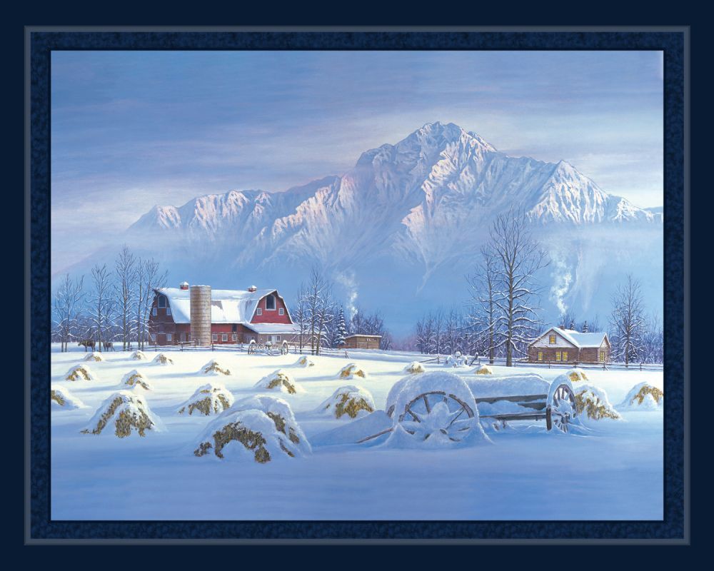 Early Snow Farm Panel Cotton Fabric
