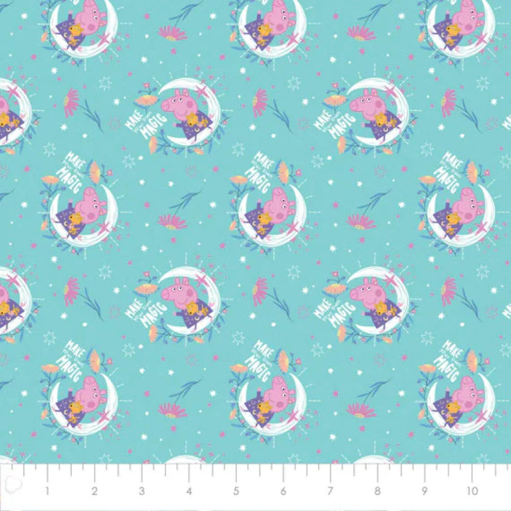 Peppa Pig Moon Magic Light Teal Cotton Fabric