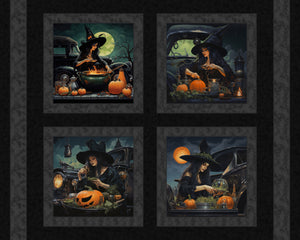 Pumpkin Witch Pillow Panel Cotton Fabric