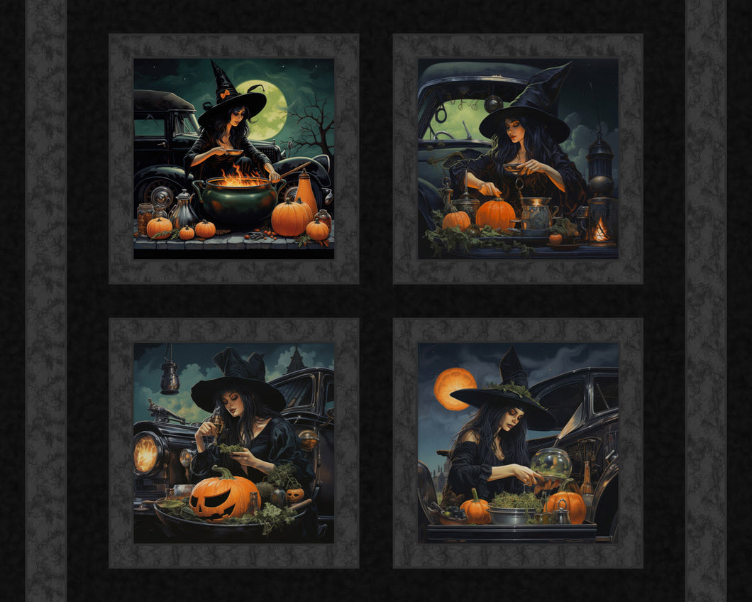 Pumpkin Witch Pillow Panel Cotton Fabric