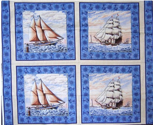 Port of Call Ship Cotton Pillow Panel Fabric