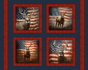 Red White & Blue Buck Pillow Panel Cotton Fabric