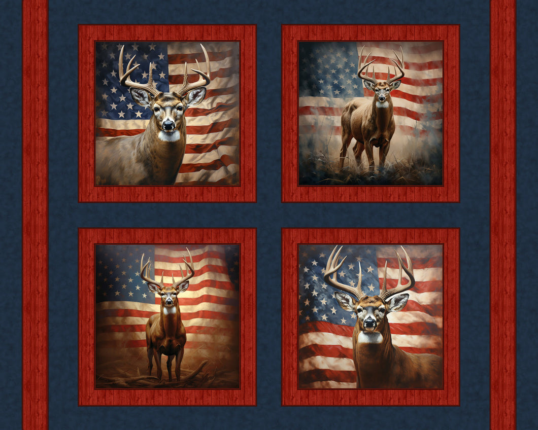 Red White & Blue Buck Pillow Panel Cotton Fabric