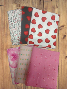 6 Half Yards  -Assorted Valentine Hearts Half Yard Bundle