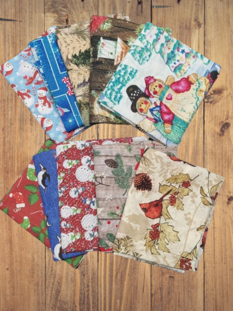 10 Fat Quarters - Assorted Christmas Themed Prints Fat Quarter Bundle