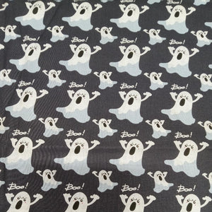 Halloween Ghost Boo Black Cotton Fabric