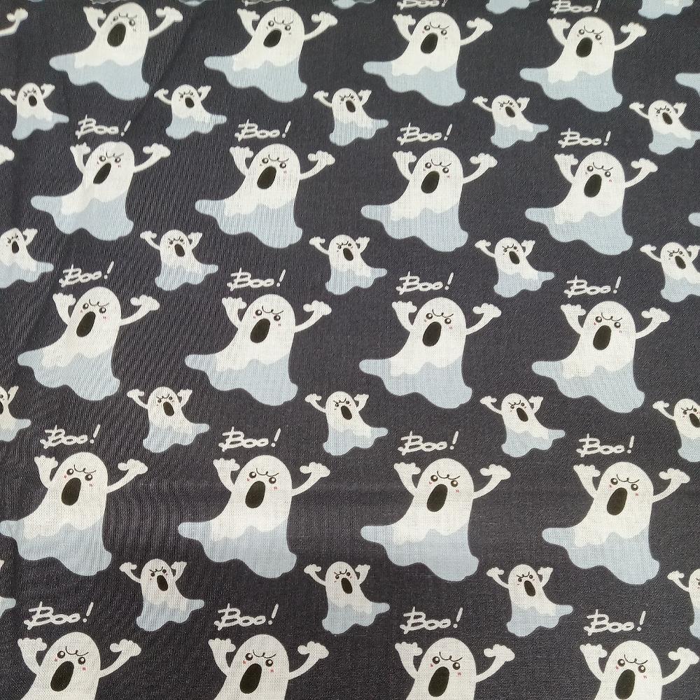 Halloween Ghost Boo Black Cotton Fabric