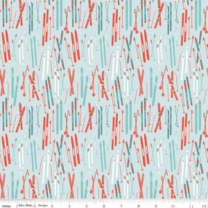Ski Hill Skis Powder Cotton Fabric