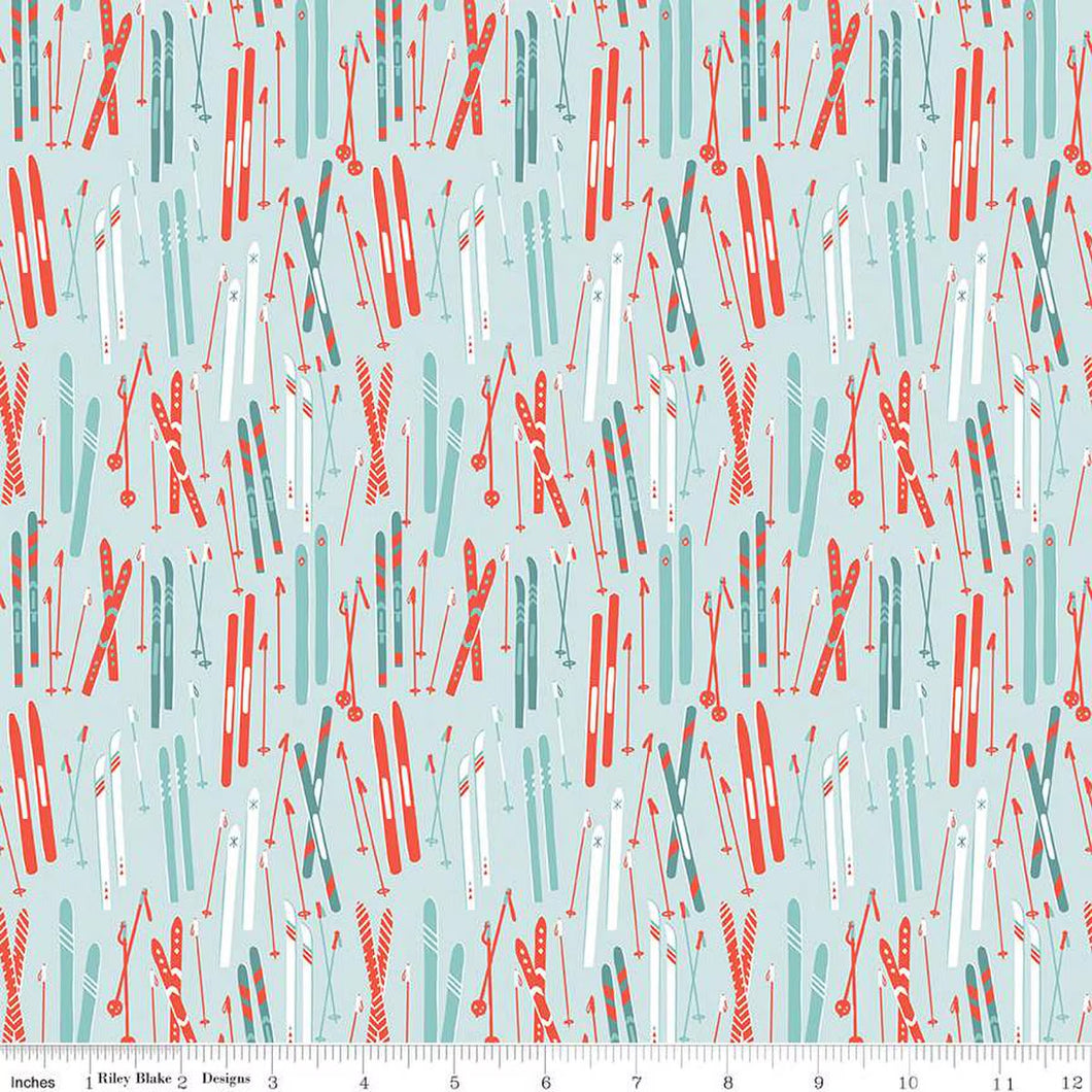Ski Hill Skis Powder Cotton Fabric
