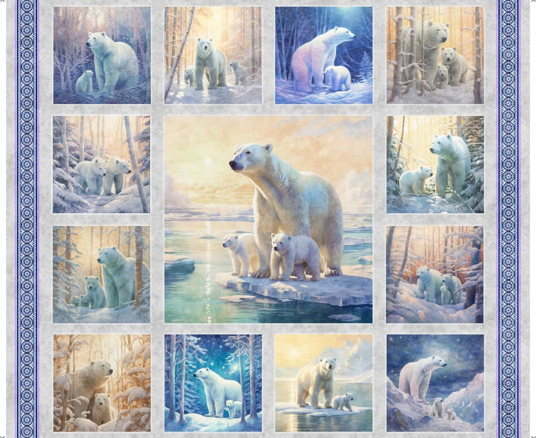 Aurora Polar Bear Patched Gray Cotton Fabric