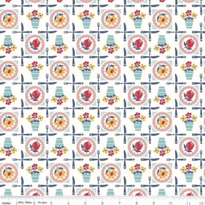 Handmade Valance or Curtain Panel Cook Book Plates Coral