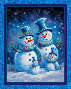 Snow Family Snowmen Panel Cotton Fabric