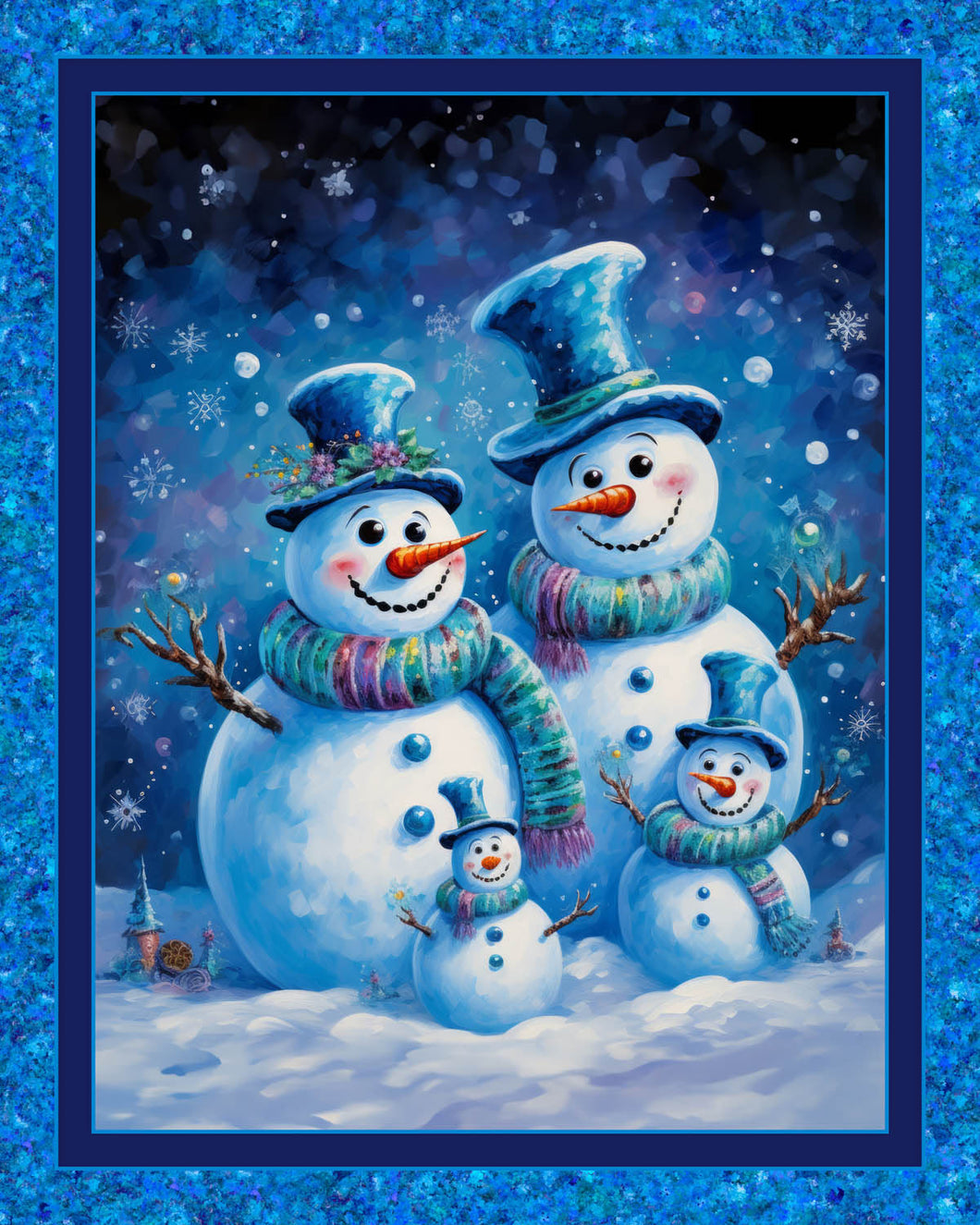 Snow Family Snowmen Panel Cotton Fabric