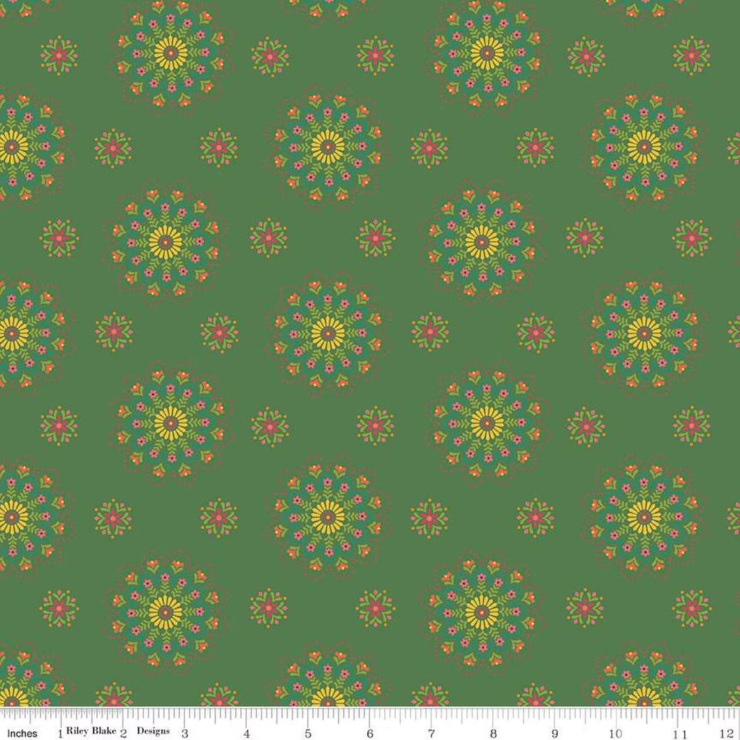 Handmade Valance or Curtain Panel Market Street Medallions Green
