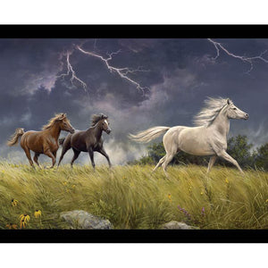 Wild Horses Storm on the Prairie Cotton Panel