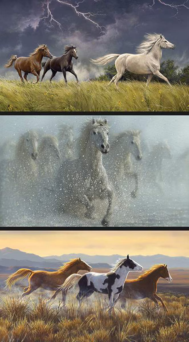 Wild Horses Pillow Cotton Panel