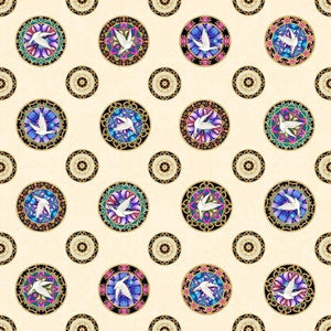 Faith Medallions Toss Cream Cotton Fabric