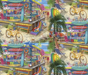 Shaggy's Surf Shack Beach Supplies Surfing Store Cotton Fabric
