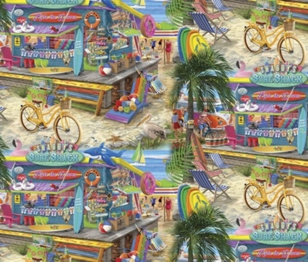 Shaggy's Surf Shack Beach Supplies Surfing Store Cotton Fabric