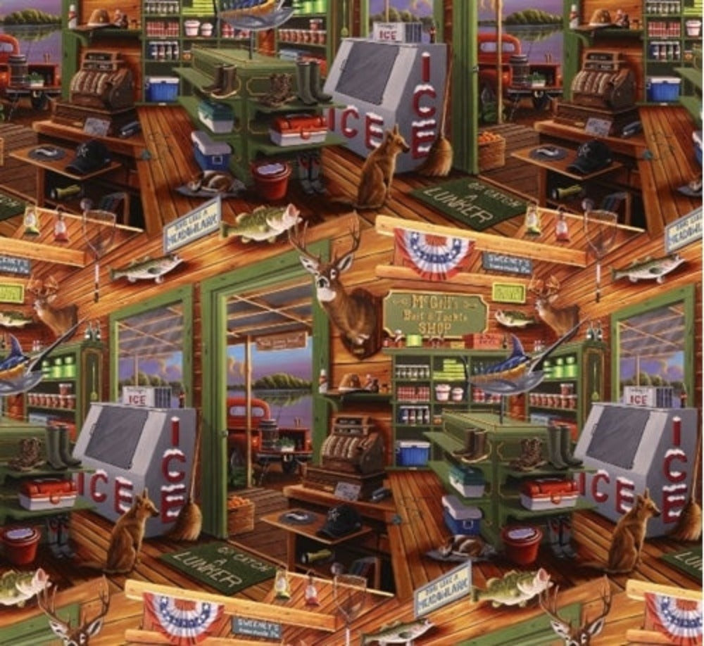 McGill's Bait and Tackle Shop Hunting Fishing Store Cotton Fabric