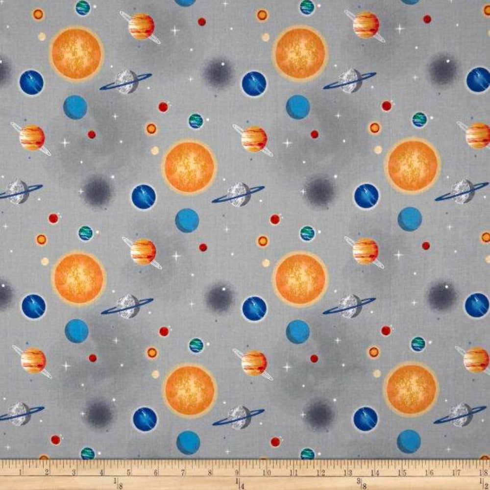 NASA Planets Gray Cotton Fabric