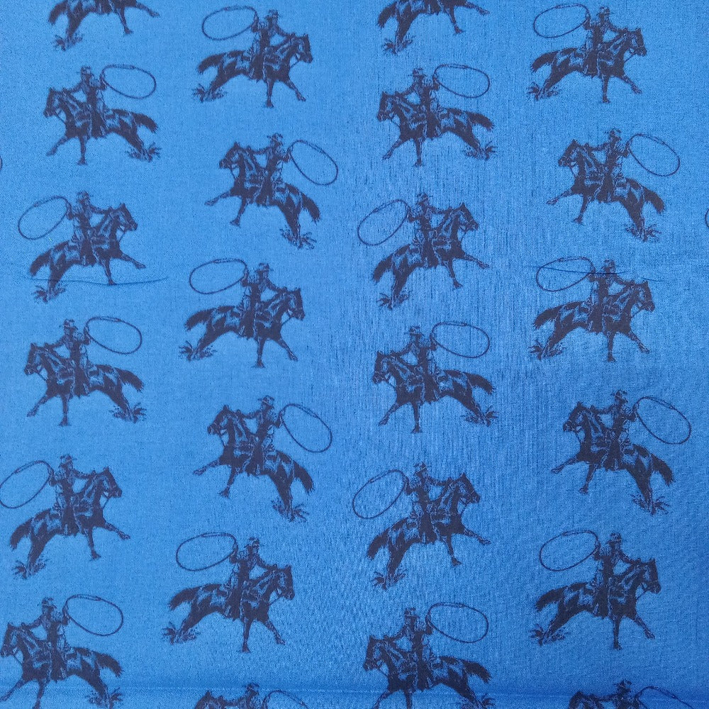 Western Rodeo Roper Blue Cotton Fabric