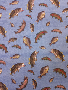At The Lake Fish Blue Cotton Fabric