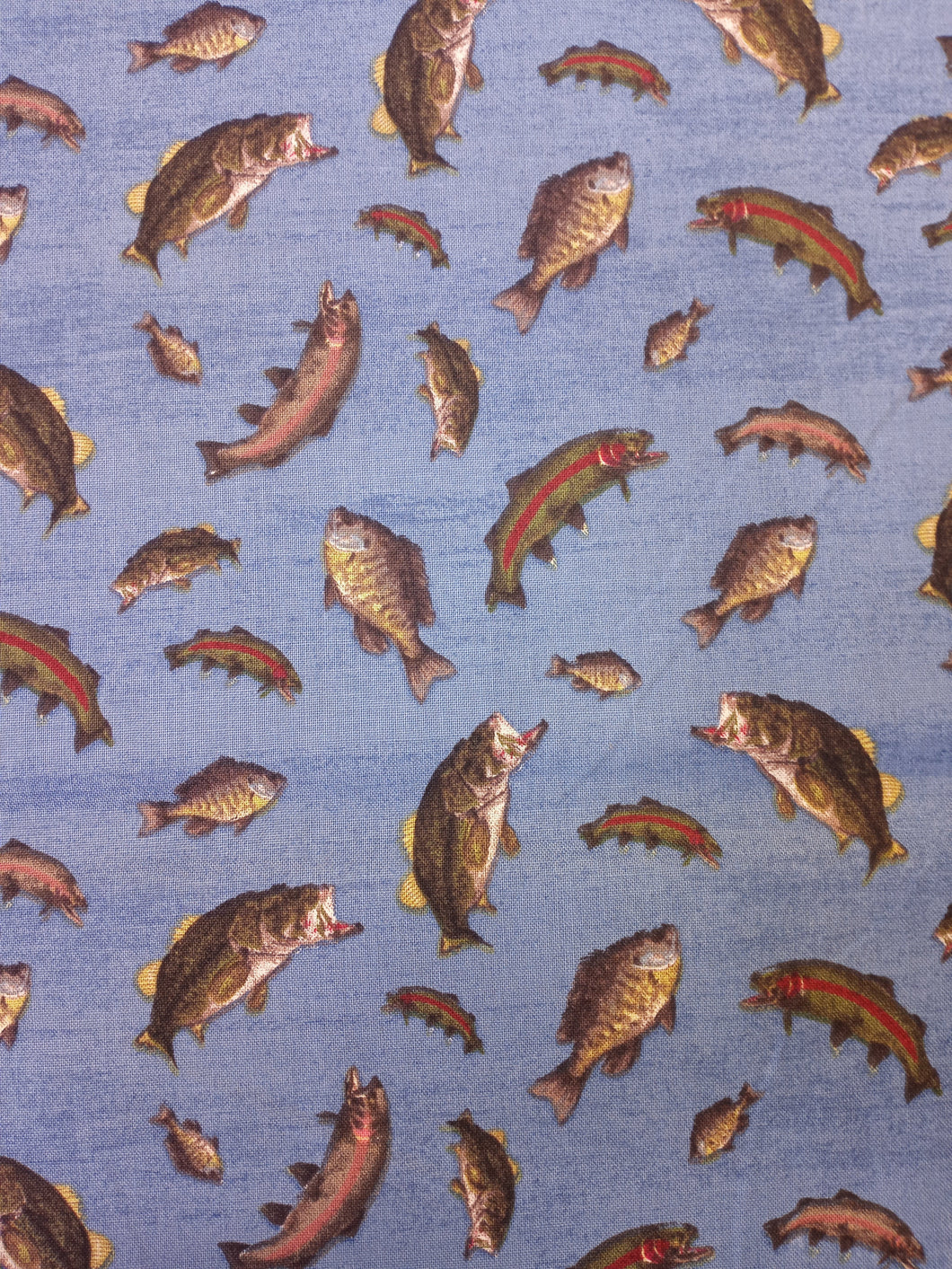 At The Lake Fish Blue Cotton Fabric