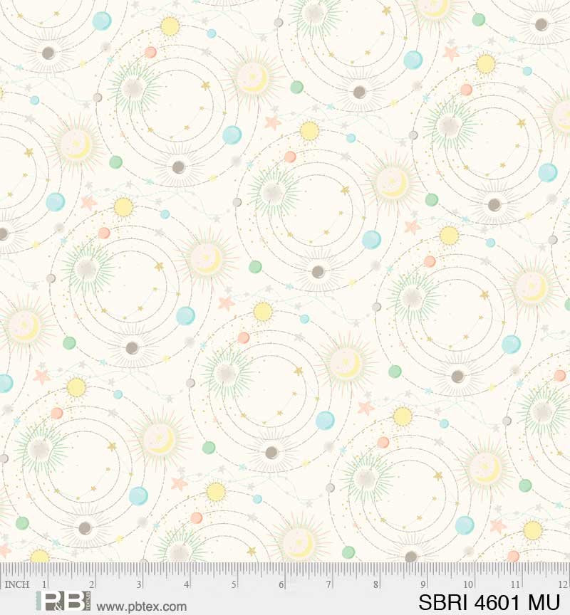 Star Bright Cream Solar System Cotton Fabric