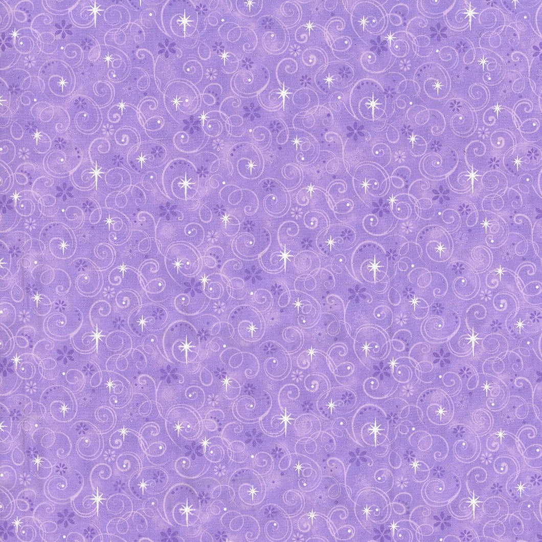 Glitter Swirls on Violet Cotton Fabric