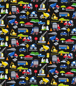 Construction on Black Cotton Fabric
