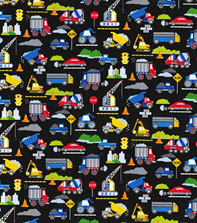 Construction on Black Cotton Fabric