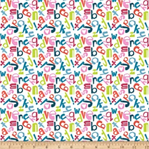 Silly Safari Alphabet White Cotton Fabric